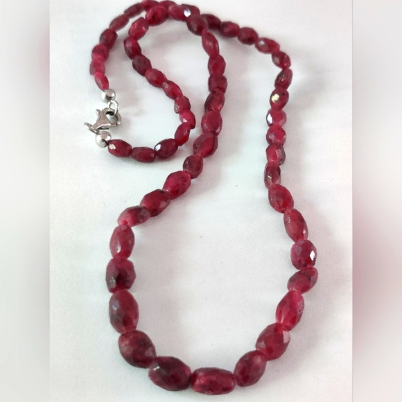 Genuine Faceted Rubies Necklace w/Sterling Silver Clasp - Picture 3 of 16
